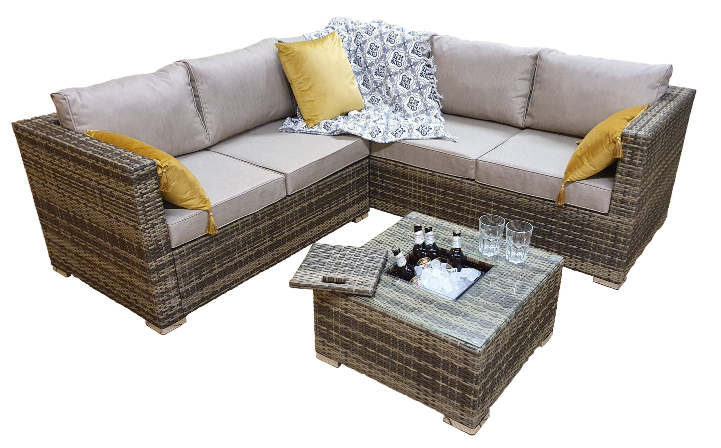 Signature Weave - Outdoor Furniture - Georgia Corner Sofa With Ice Bucket In Coffee Table